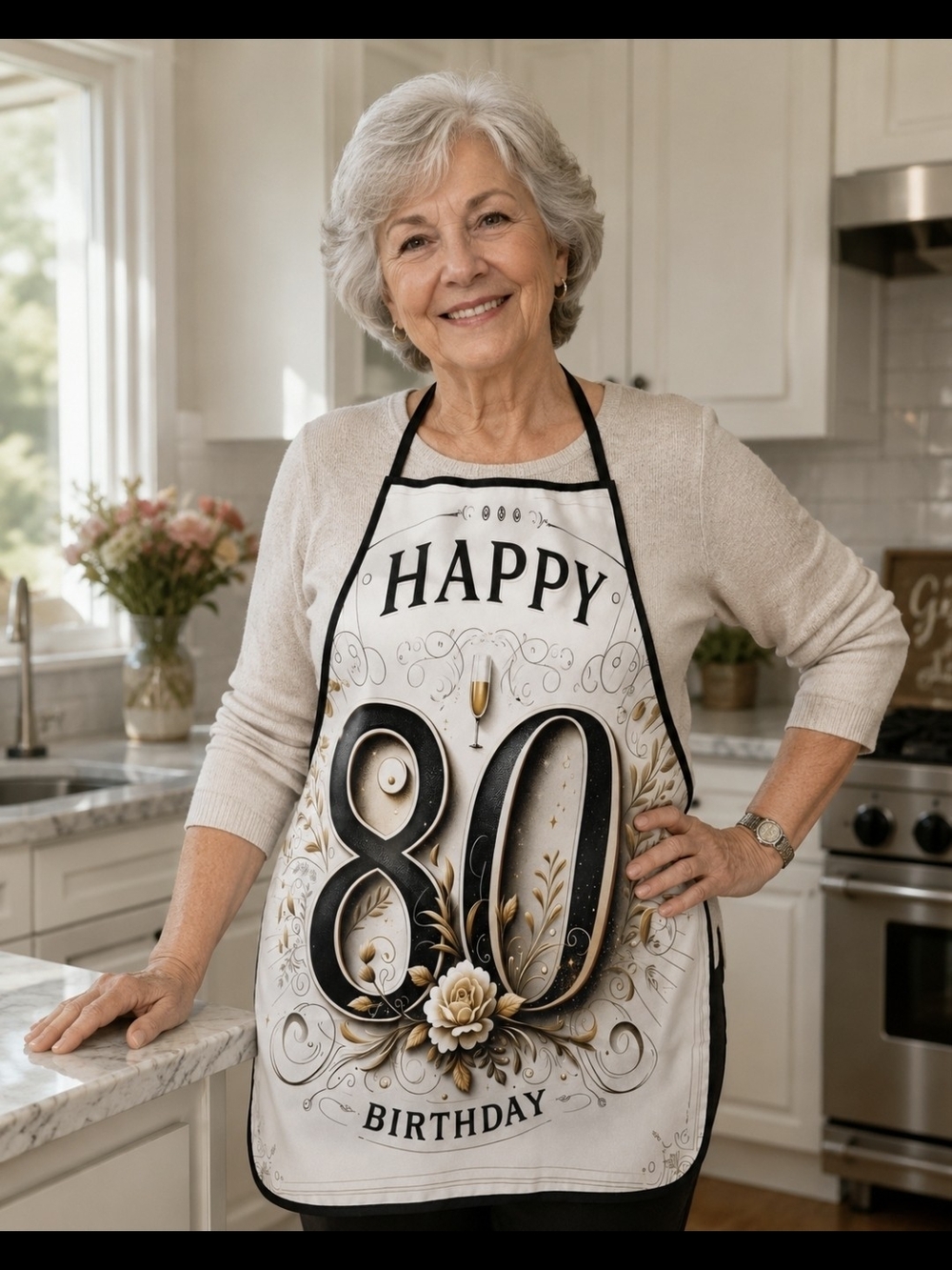Happy 80th Birthday Apron - Gold & Black Celebration